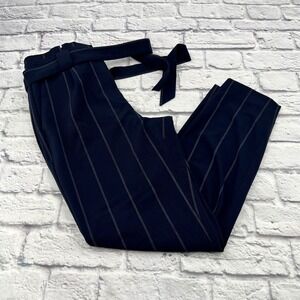 Express Factory Womens 6 Dark Blue Pinstripe Tapered Belted Dress Pants KS-25